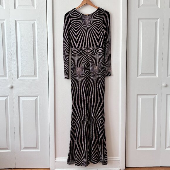 Betsy & Adam Long Sleeve Geo Slinky Glitter Maxi Dress - Picture 7 of 9